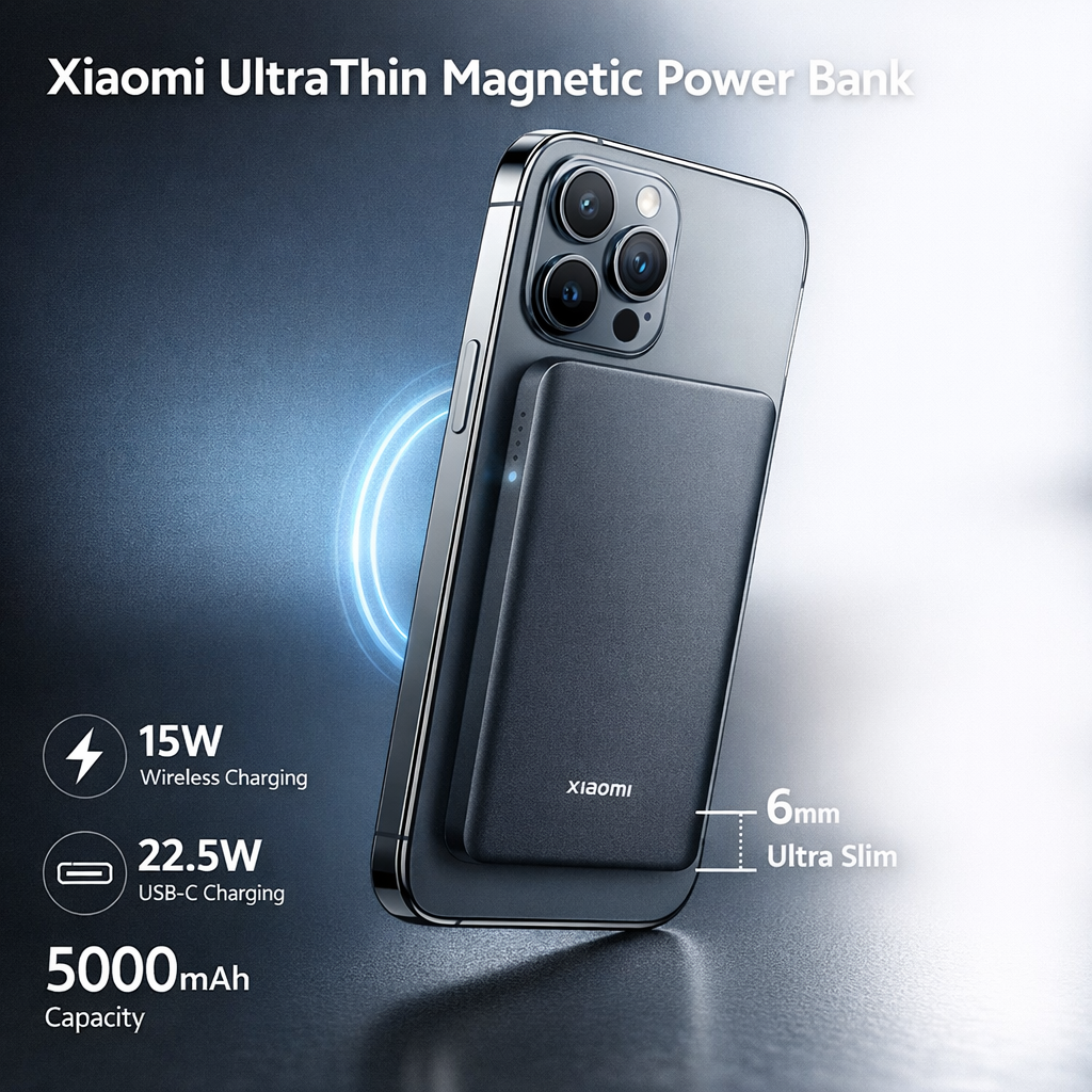 Power bank magnetik ultra tipis Xiaomi berkapasitas 5.000 mAh dengan wireless charging