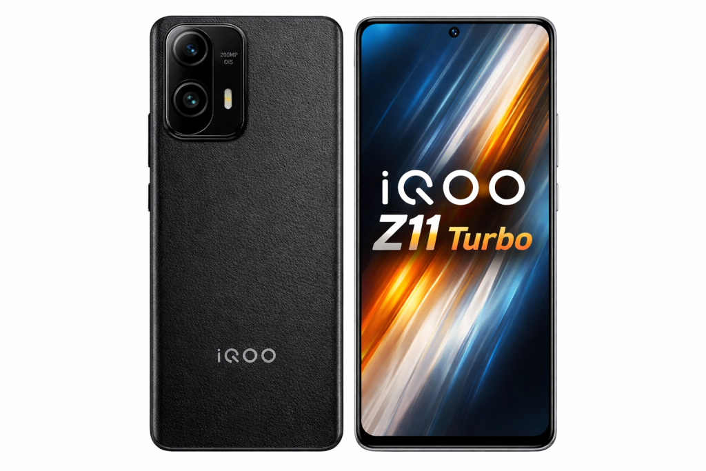 Tampilan depan dan belakang smartphone iQoo Z11 Turbo dengan desain modern dan layar AMOLED
