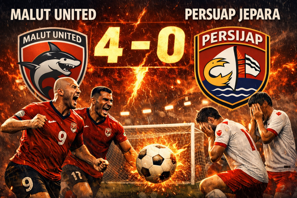 Malut United vs Persijap Jepara di Stadion Gelora Kie Raha dengan skor akhir 4-0