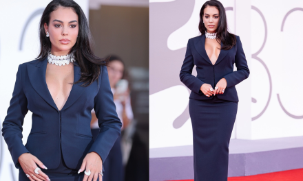 Georgina Rodriguez Tampil Elegan dengan Power Suit Biru Malam di Venice Film Festival 2026